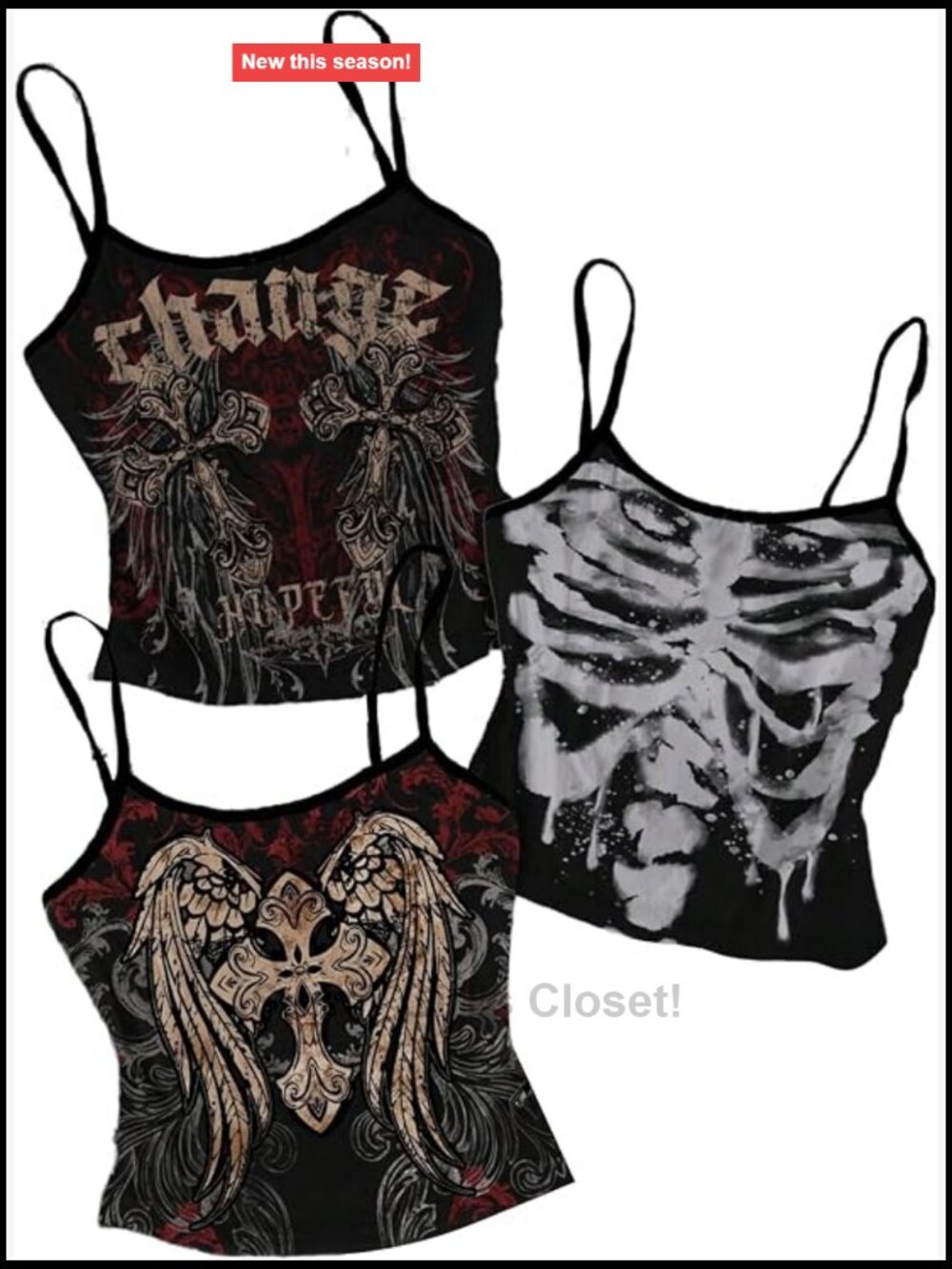 Y2K Graphic Crop Tank Top 3-Pack Grunge Spaghetti Strap Sleeveless